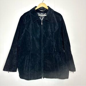 Dennis Basso Black Leather Jacket Women's Washable Suede Zip Coat Size 3X
